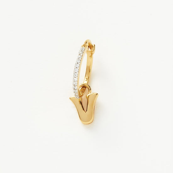 Initial Single Charm Hoop Earring - Initial V | 18ct Gold Plated Vermeil Earrings Missoma 