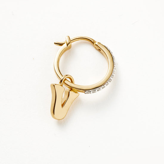 Initial Single Charm Hoop Earring - Initial V | 18ct Gold Plated Vermeil Earrings Missoma 