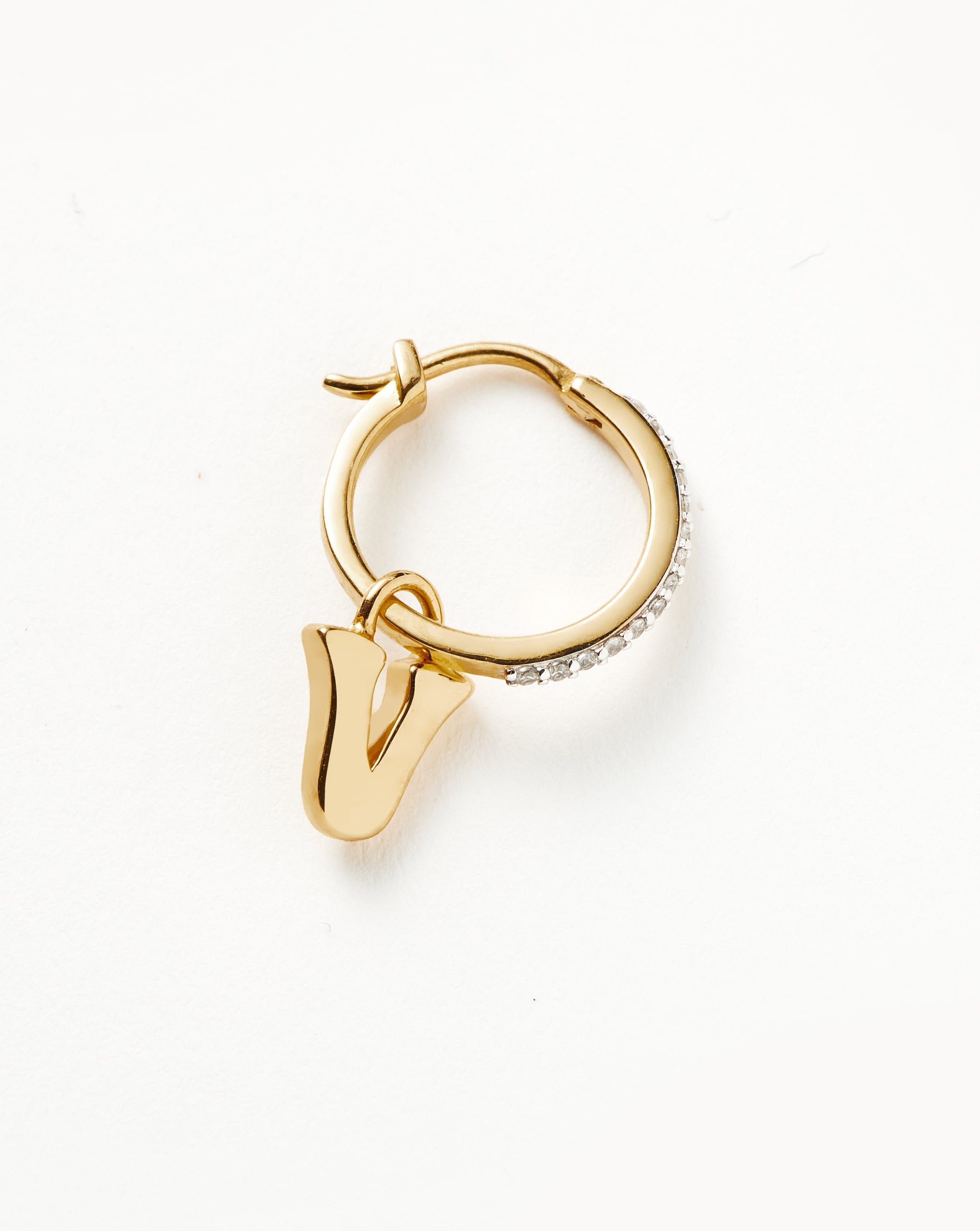 Initial Single Charm Hoop Earring - Initial V | 18ct Gold Plated Vermeil Earrings Missoma 