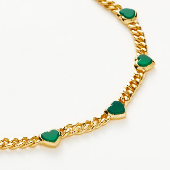 Jelly Heart Gemstone Charm Bracelet |18ct Gold Plated/Green Chalcedony Bracelets Missoma 