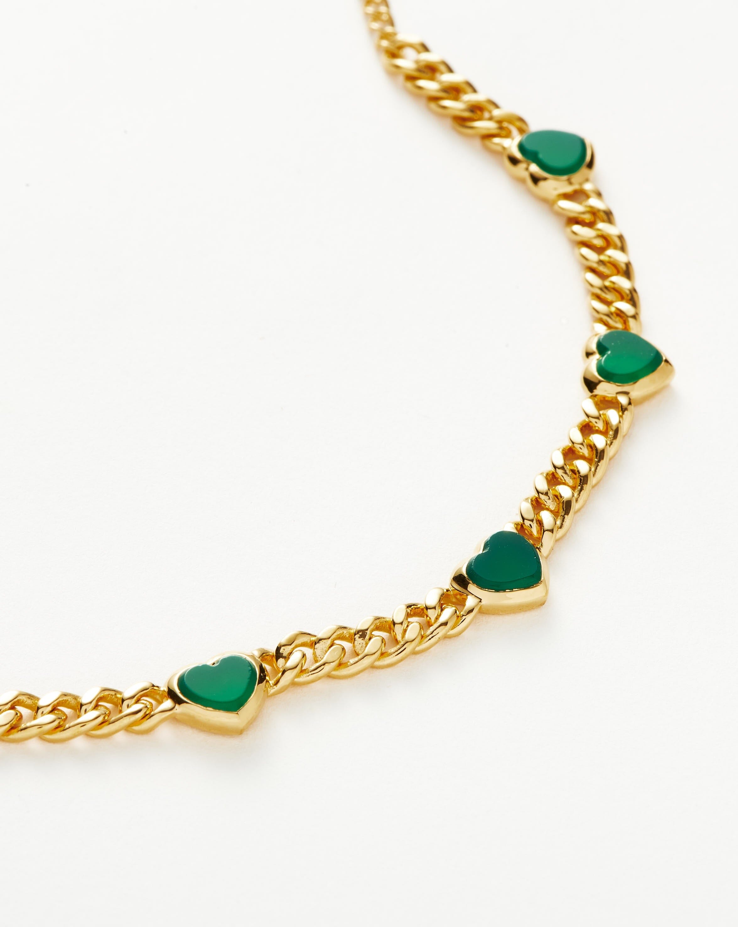 Jelly Heart Gemstone Charm Bracelet |18ct Gold Plated/Green Chalcedony Bracelets Missoma 