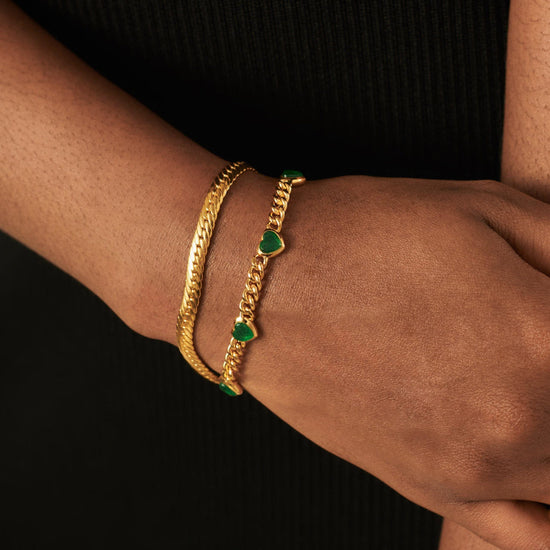 Jelly Heart Gemstone Charm Bracelet |18ct Gold Plated/Green Chalcedony Bracelets Missoma 