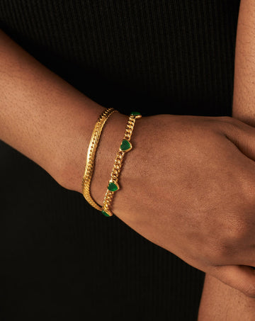 Jelly Heart Gemstone Charm Bracelet |18ct Gold Plated/Green Chalcedony Bracelets Missoma 