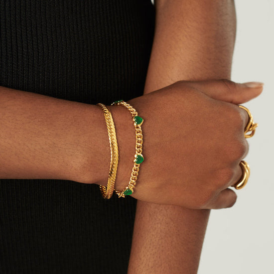Jelly Heart Gemstone Charm Bracelet |18ct Gold Plated/Green Chalcedony Bracelets Missoma 