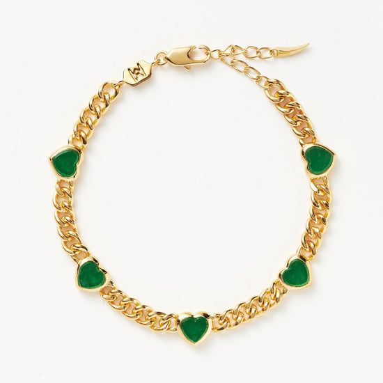 Jelly Heart Gemstone Charm Bracelet |18ct Gold Plated/Green Chalcedony Bracelets Missoma 
