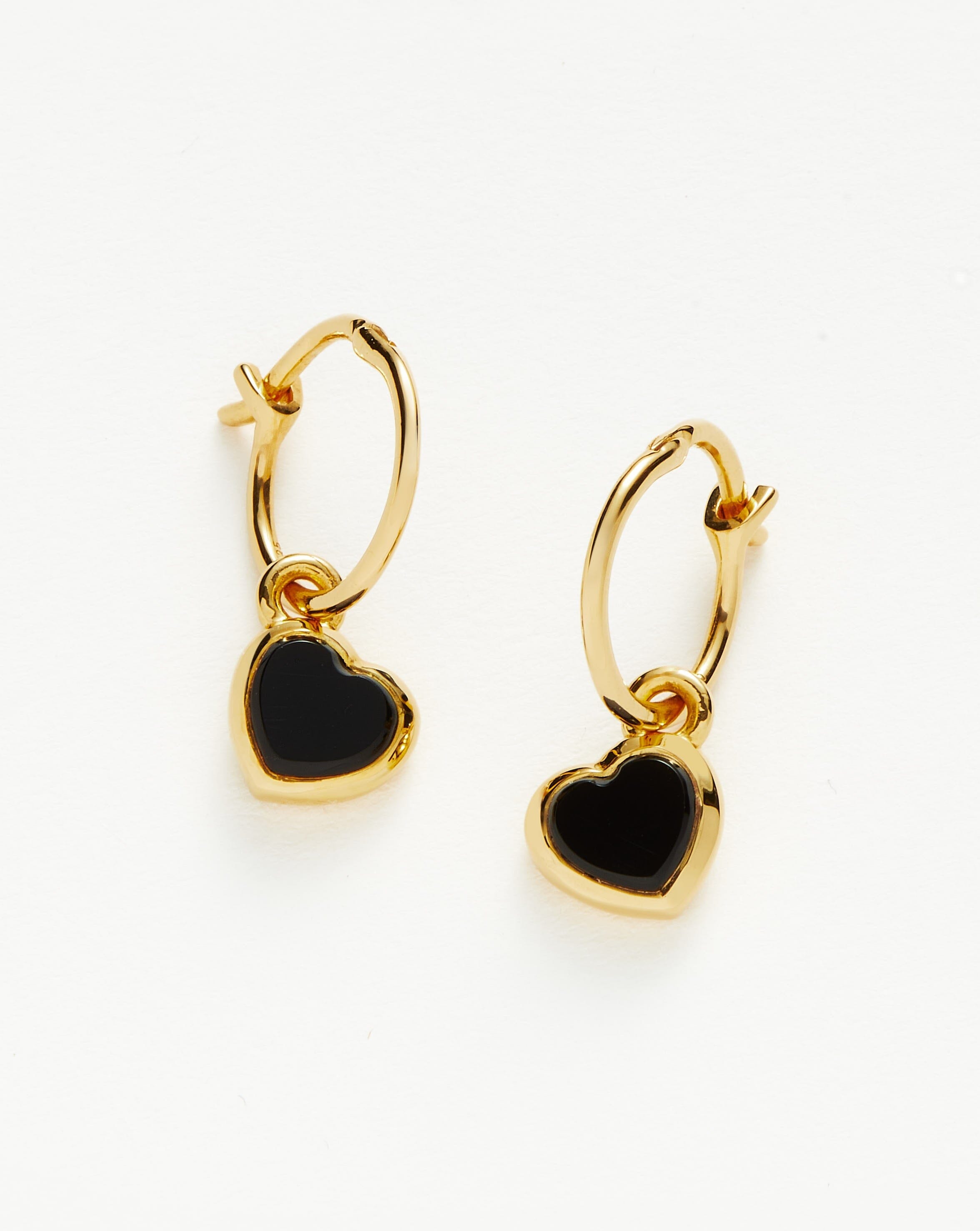 Jelly Heart Gemstone Charm Hoop Earrings | 18ct Gold Plated/Black Onyx Earrings Missoma 