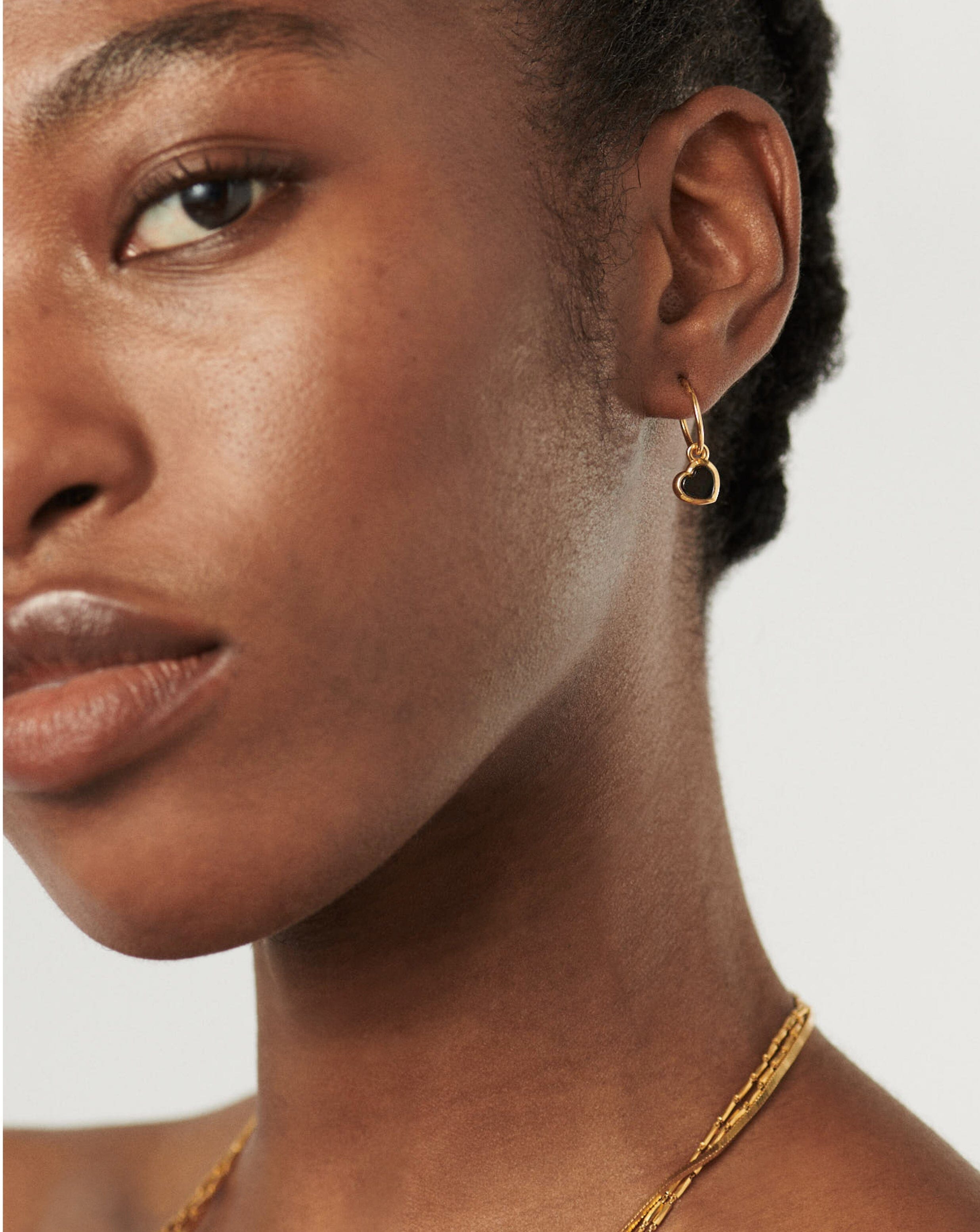 Jelly Heart Gemstone Charm Hoop Earrings | 18ct Gold Plated/Black