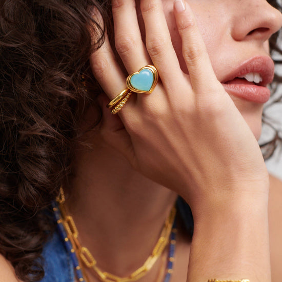 Jelly Heart Gemstone Ring | 18ct Gold Plated/Aqua Chalcedony Rings Missoma 