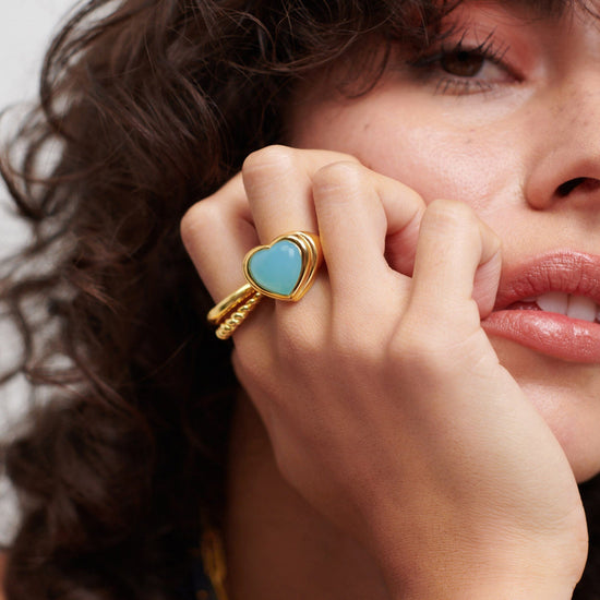 Jelly Heart Gemstone Ring | 18ct Gold Plated/Aqua Chalcedony Rings Missoma 
