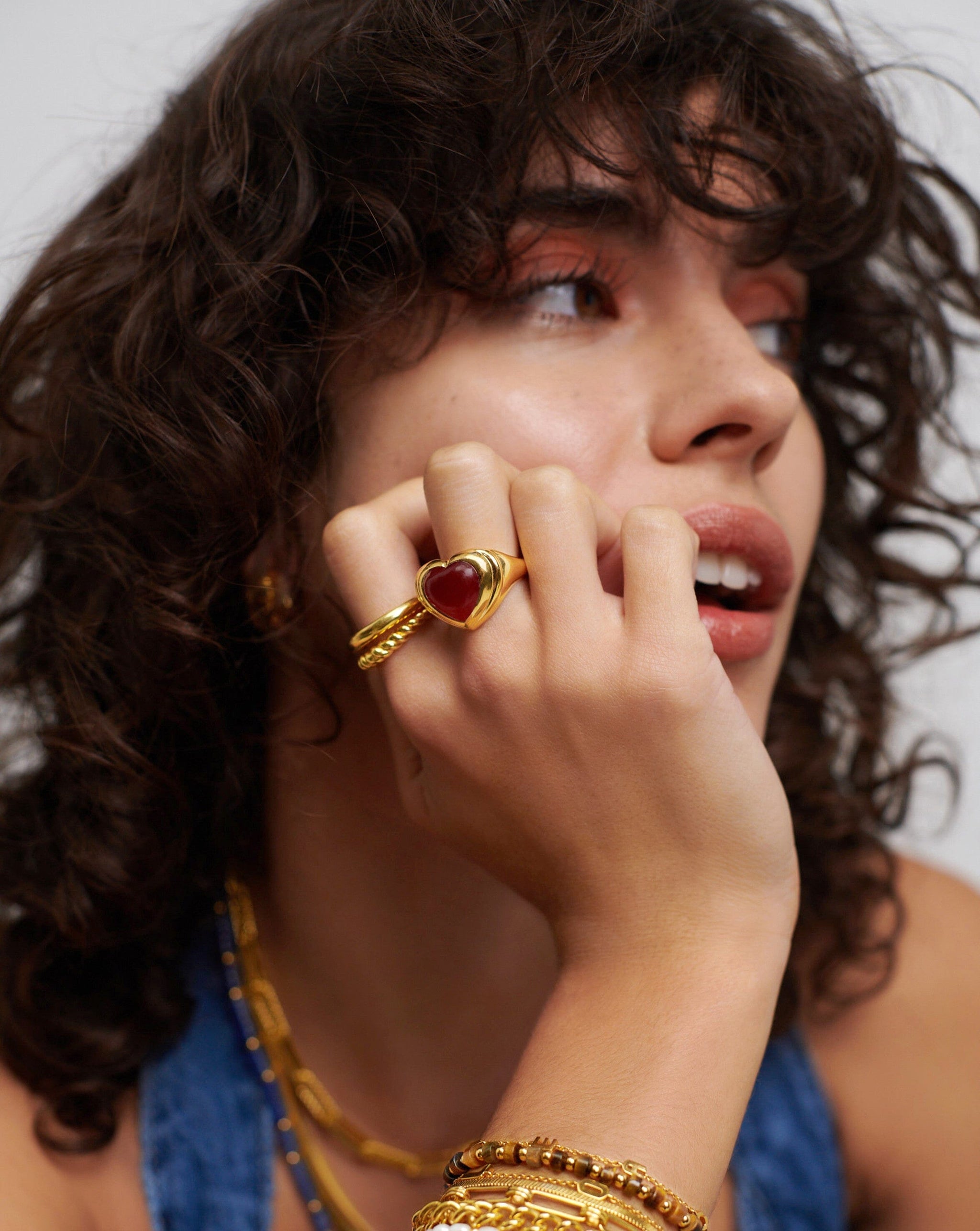 Jelly Heart Gemstone Ring | 18ct Gold Plated/Pink Quartz Rings Missoma 