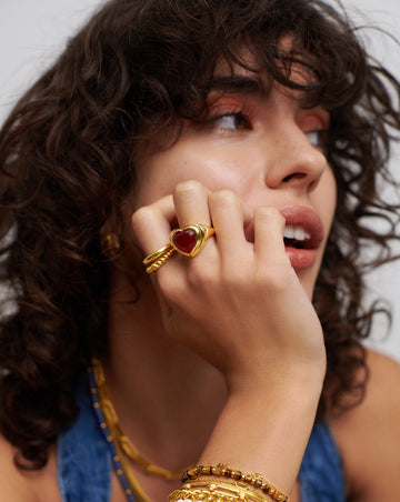 Jelly Heart Gemstone Ring | 18ct Gold Plated/Pink Quartz Rings Missoma 