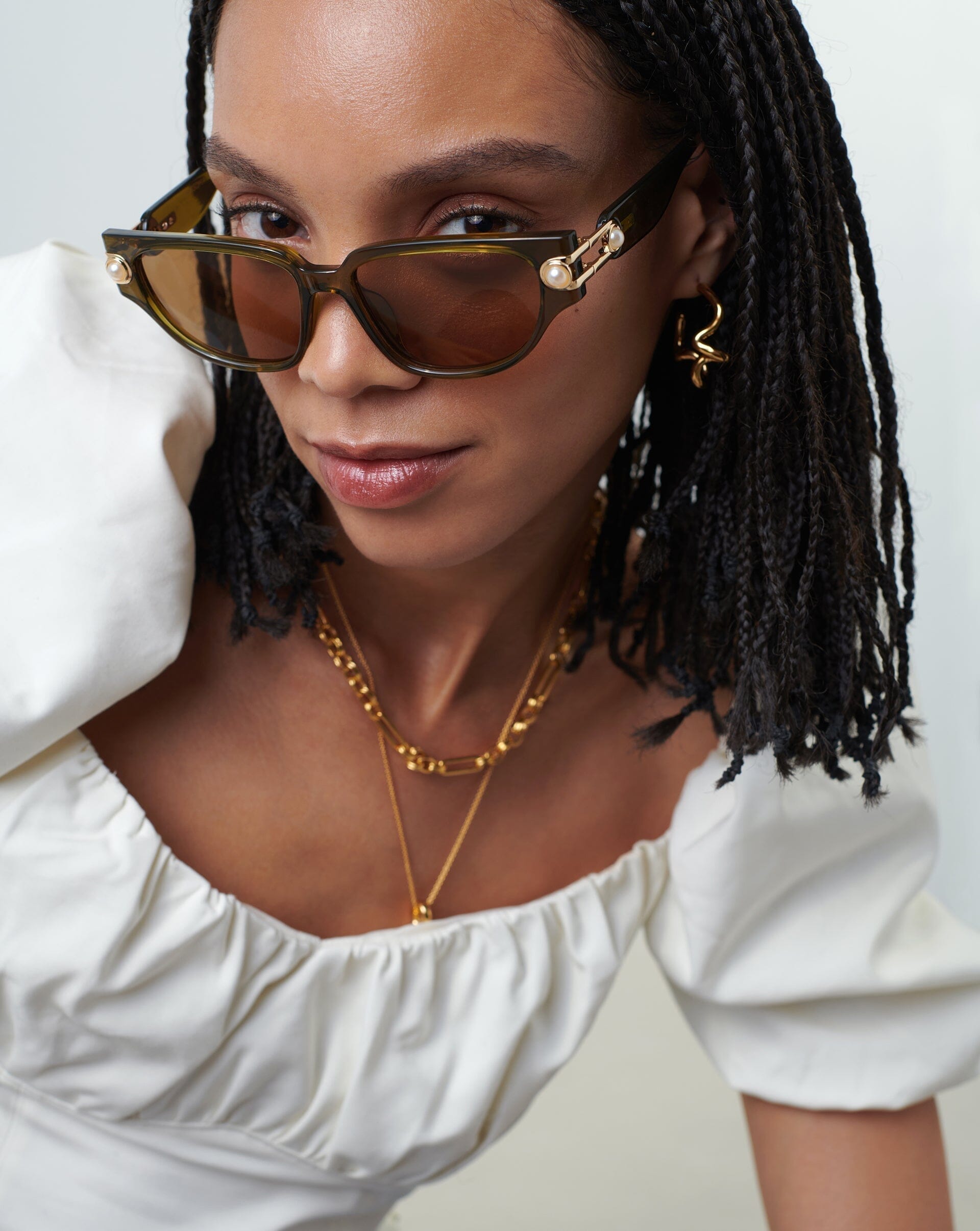 Le Specs Serpens Link Cat-Eye Sunglasses | Olive/Pearl Accessories Missoma 
