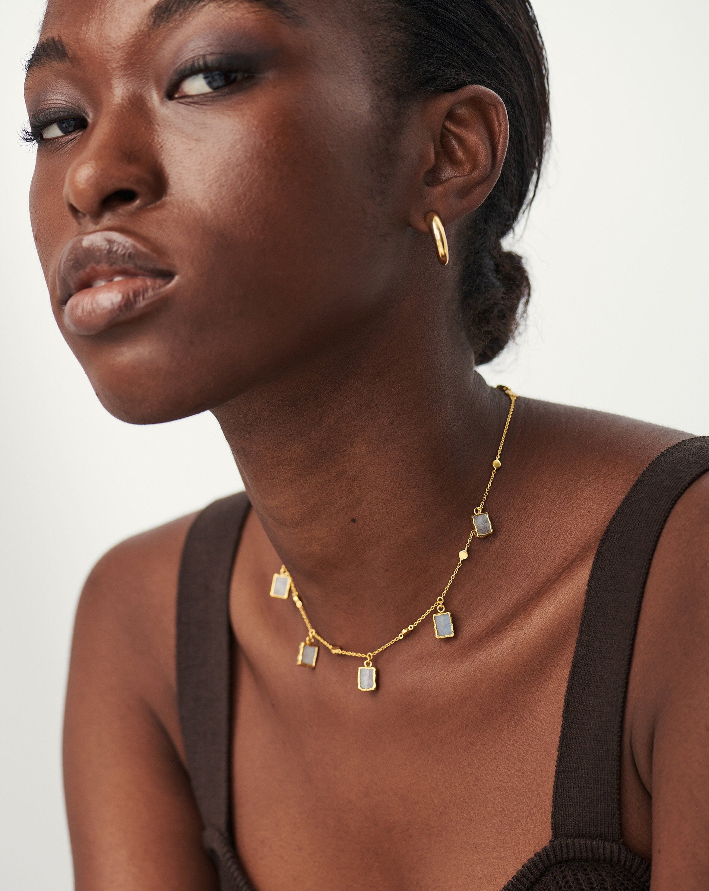 Lena Charm Choker | 18ct Gold Plated Vermeil/Rainbow Moonstone