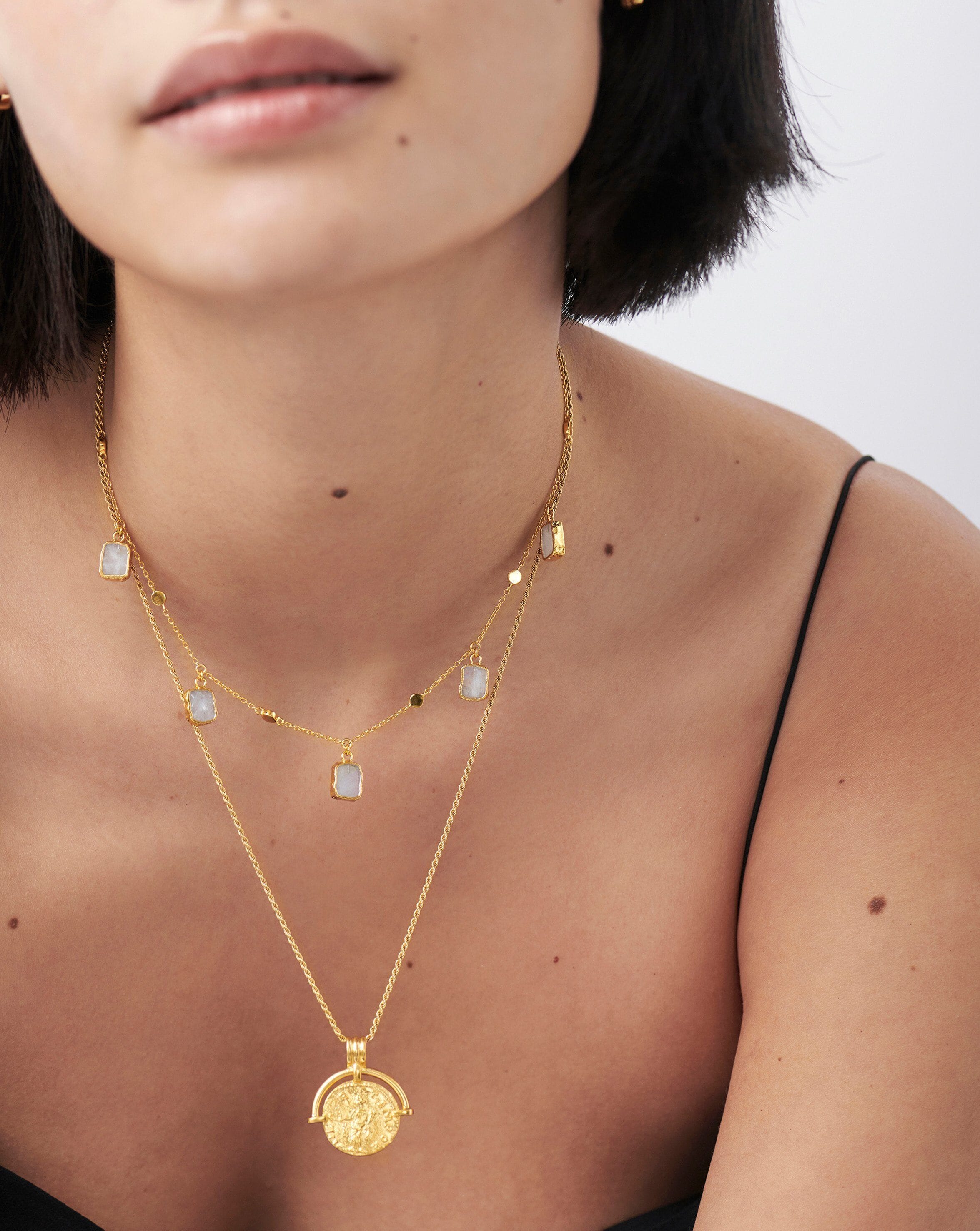 Lena Charm Choker | 18ct Gold Plated Vermeil/Rainbow Moonstone