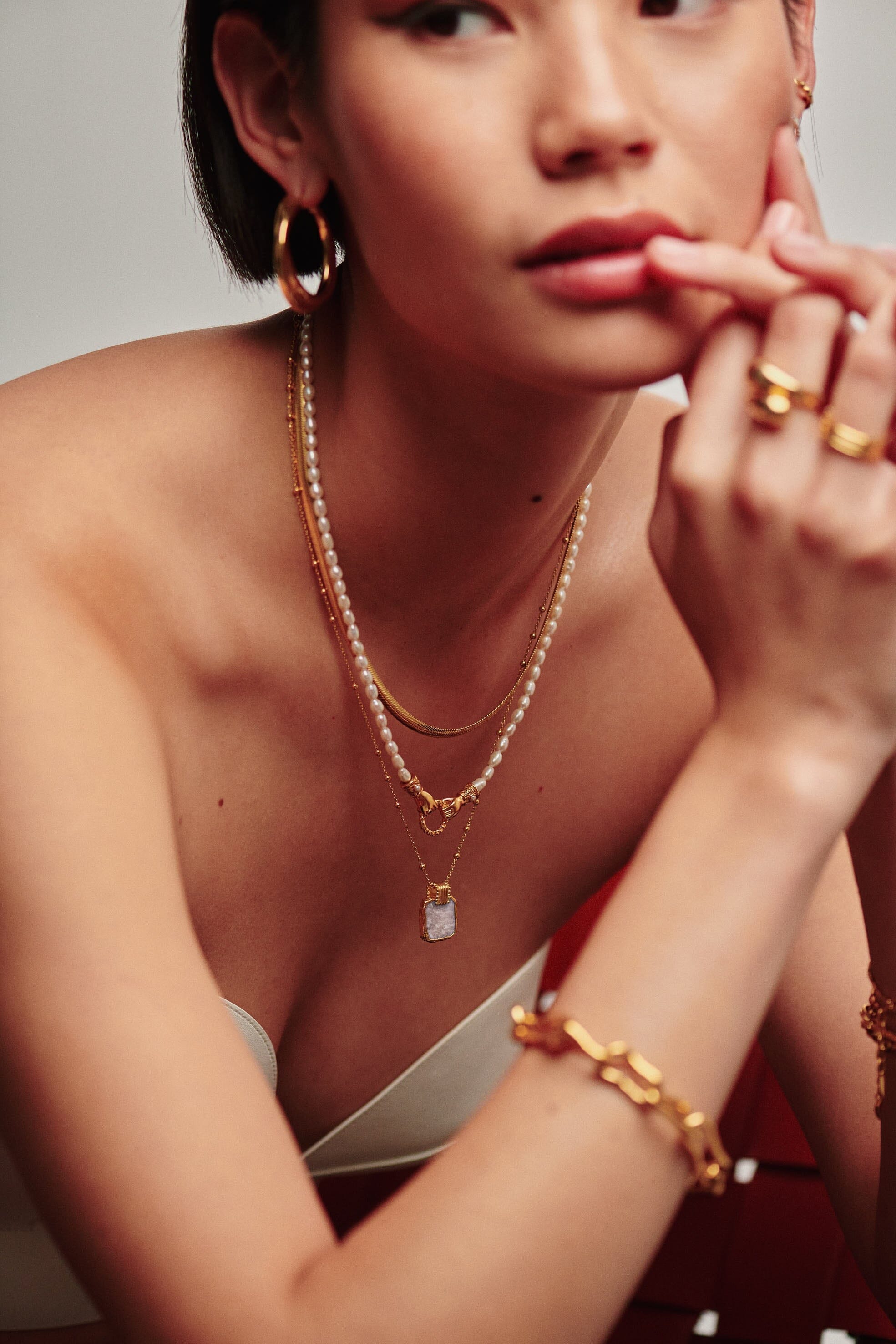 Lena Charm Necklace | 18ct Gold Plated Vermeil/Rainbow Moonstone