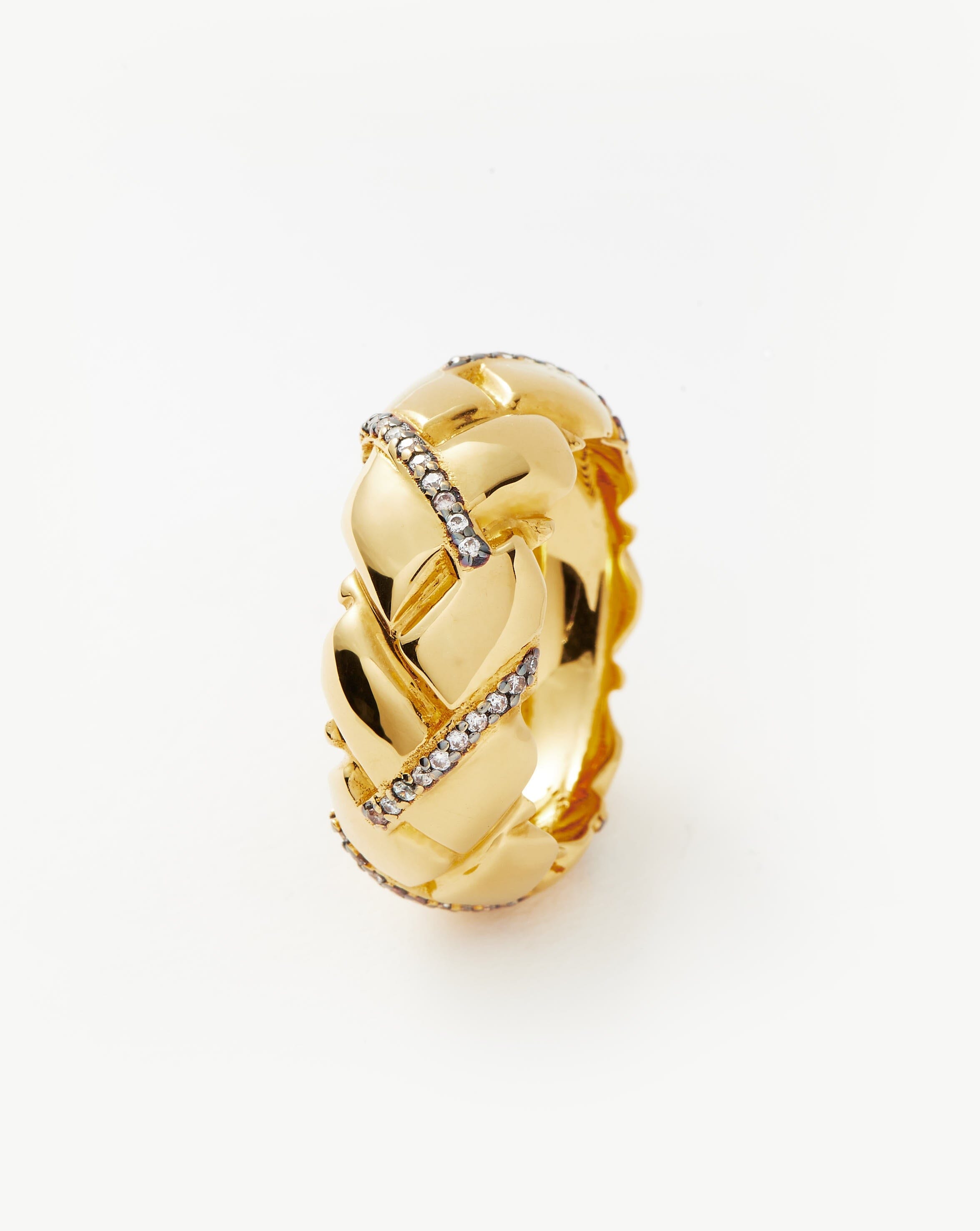 Lucy Williams Chunky Pavé Waffle Ring | 18ct Gold Plated/Cubic Zirconia