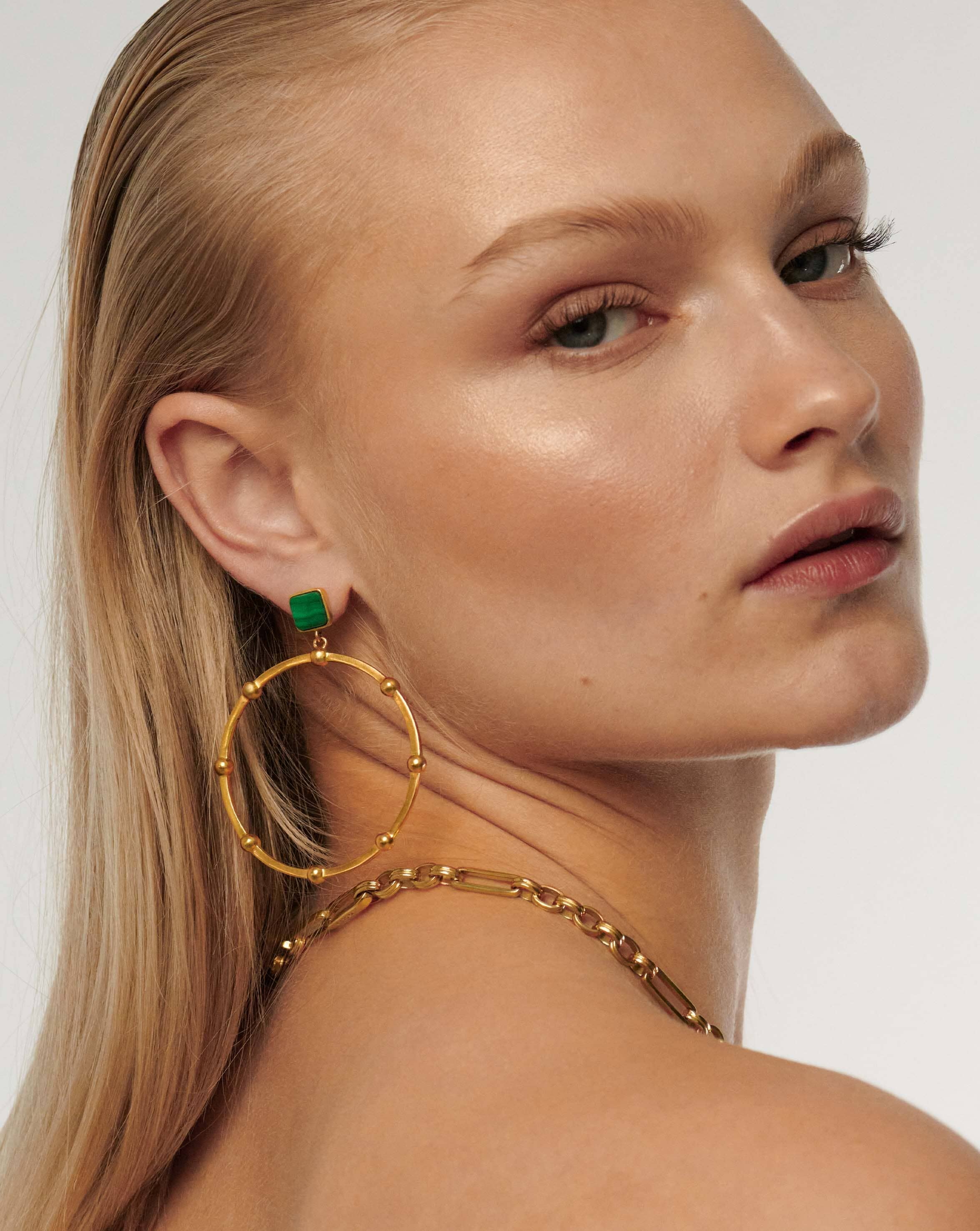 Lucy Williams Malachite Hoop Earrings | 18ct Gold Plated/Malachite Earrings Missoma 