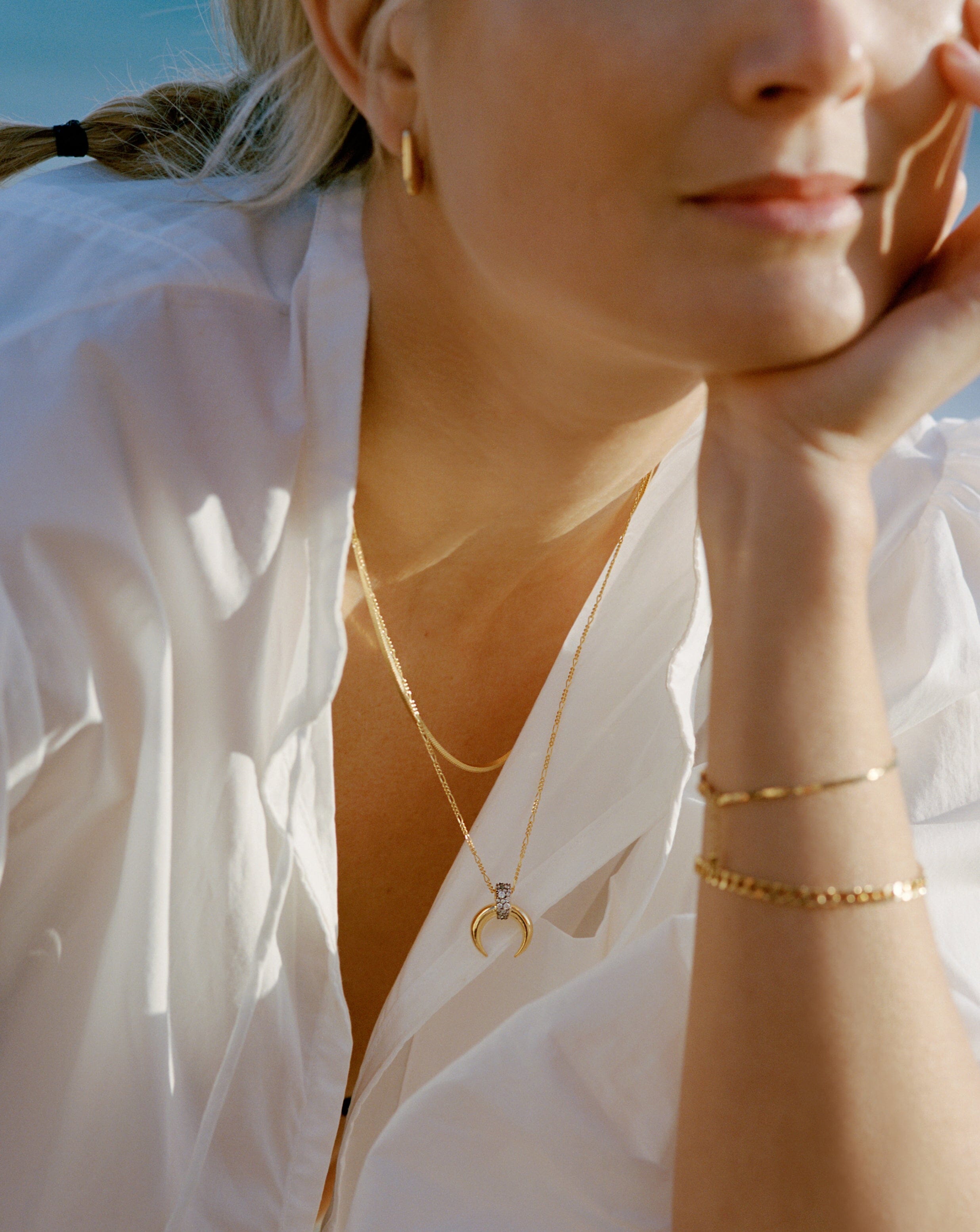 Lucy Williams Pavé Horn Pendant Necklace | 18ct Gold Plated Vermeil/Cubic Zirconia Necklaces Missoma 