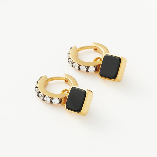 Lucy Williams Square Black Onyx Charm Mini Hoop Earrings | 18ct Gold Plated Vermeil/Black Onyx Earrings Missoma 