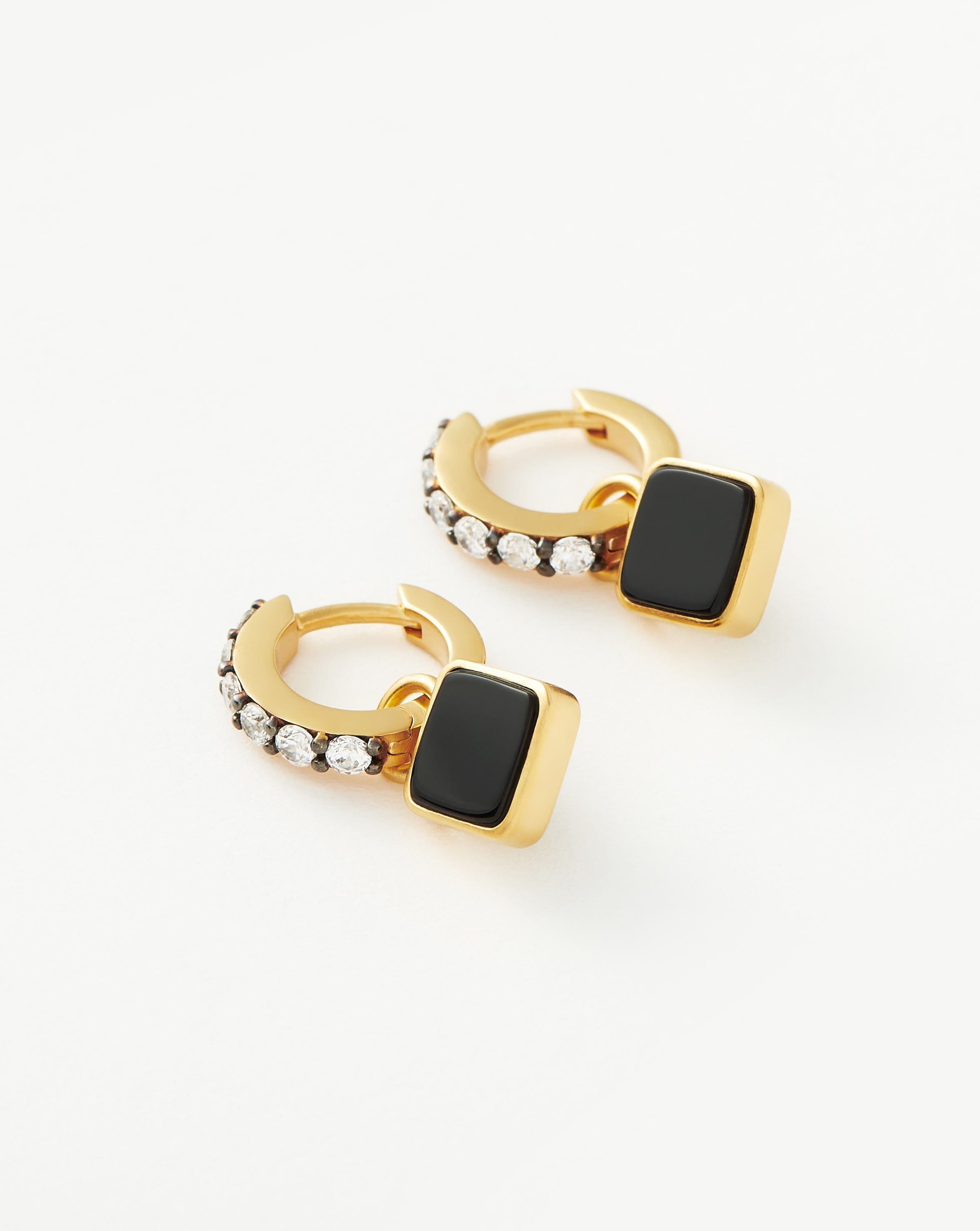 Lucy Williams Square Black Onyx Charm Mini Hoop Earrings | 18ct Gold Plated Vermeil/Black Onyx Earrings Missoma 
