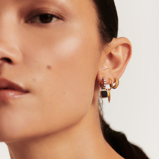 Lucy Williams Square Black Onyx Charm Mini Hoop Earrings | 18ct Gold Plated Vermeil/Black Onyx Earrings Missoma 