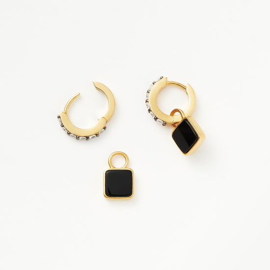 Lucy Williams Square Black Onyx Charm Mini Hoop Earrings | 18ct Gold Plated Vermeil/Black Onyx Earrings Missoma 