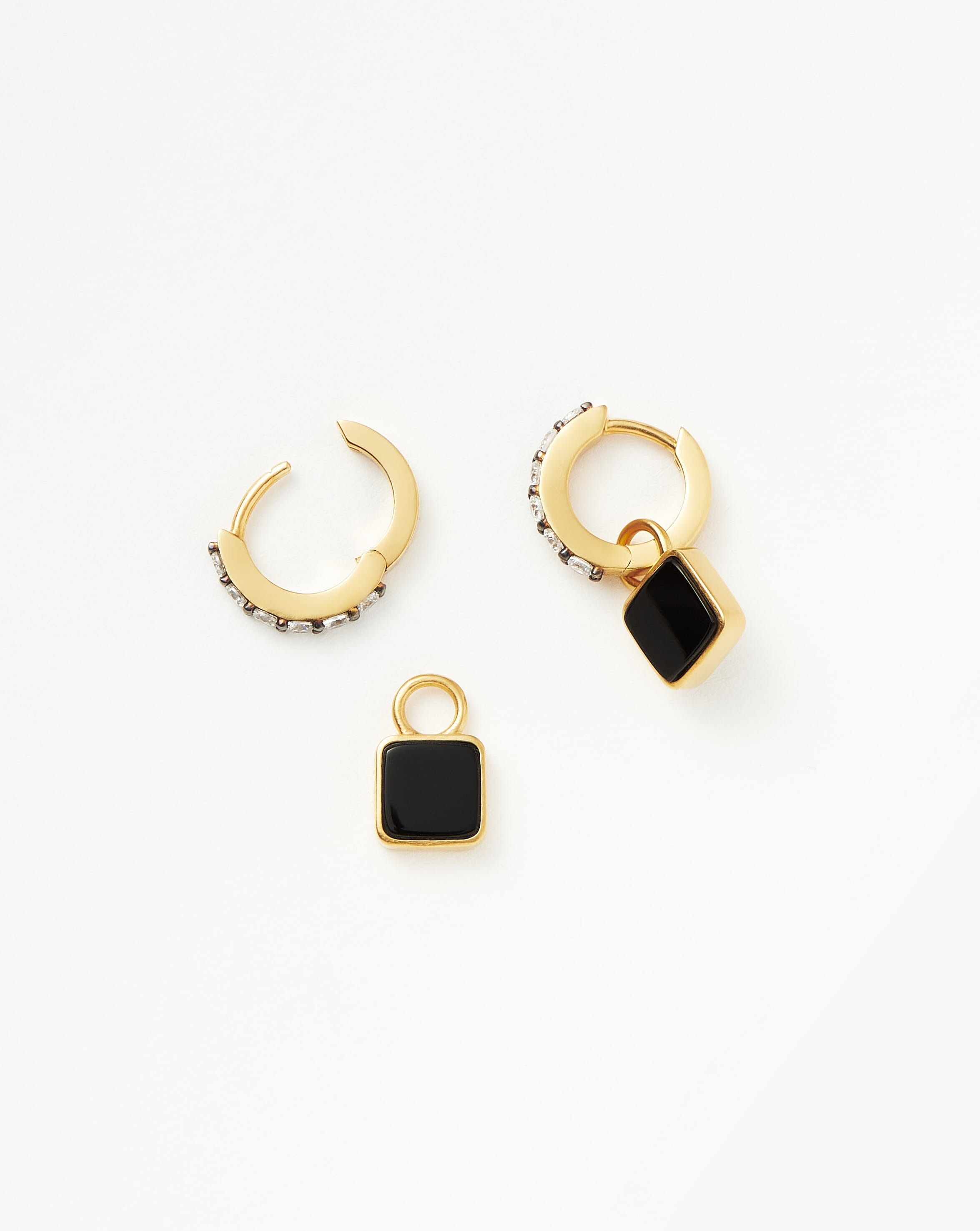 Lucy Williams Square Black Onyx Charm Mini Hoop Earrings | 18ct Gold Plated Vermeil/Black Onyx Earrings Missoma 