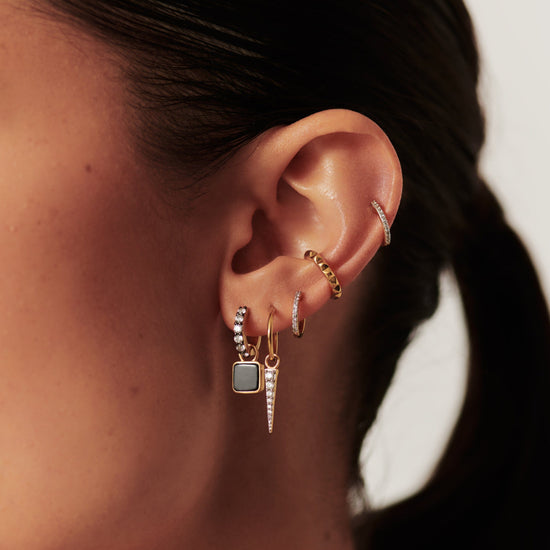 Lucy Williams Square Black Onyx Charm Mini Hoop Earrings | 18ct Gold Plated Vermeil/Black Onyx Earrings Missoma 