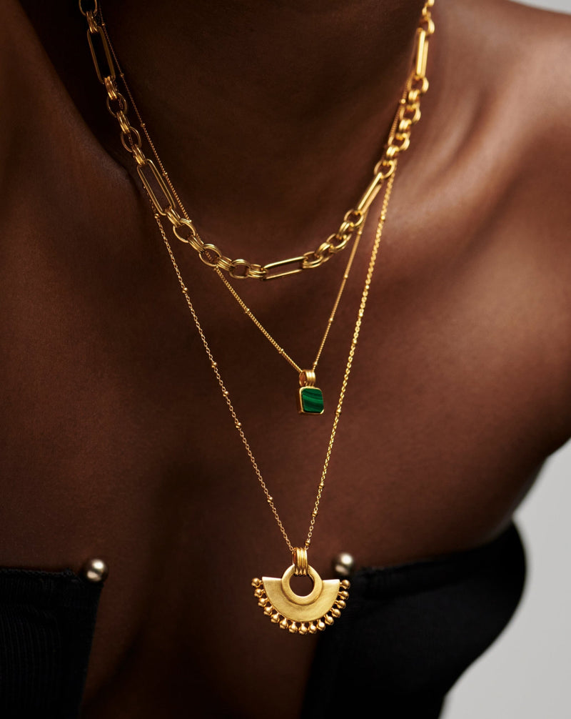 Lucy Williams Square Malachite Necklace | 18ct Gold Plated Vermeil/Mal ...