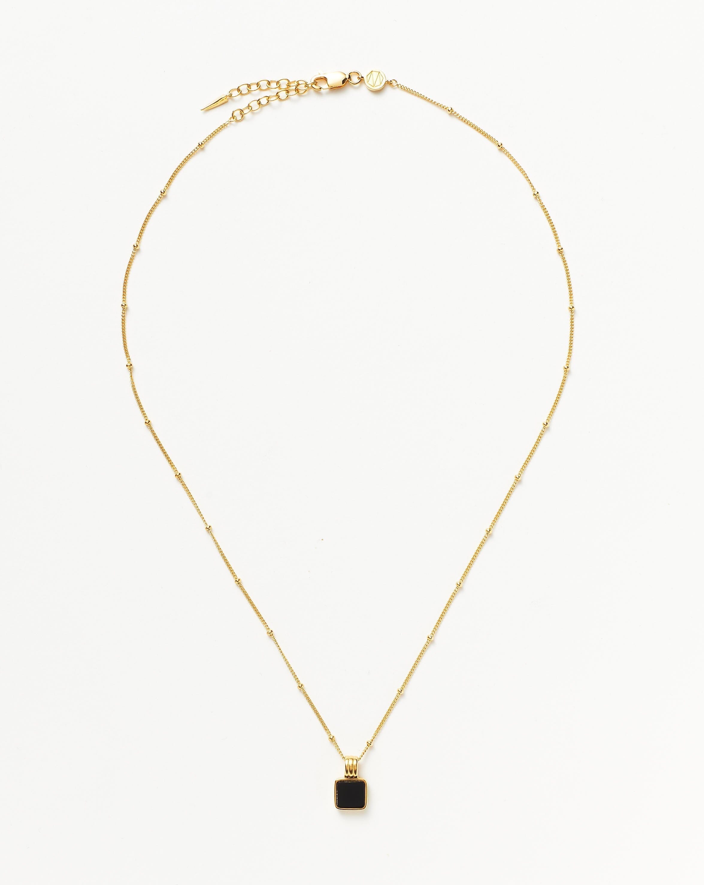 Lucy Williams Square Onyx Gemstone Necklace | 18ct Gold Plated  Vermeil/Black Onyx