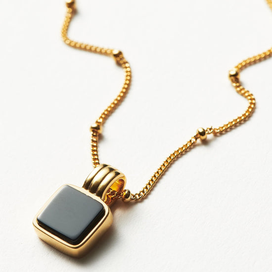 Lucy Williams Square Onyx Gemstone Necklace | 18ct Gold Plated Vermeil/Black Onyx Necklaces Missoma 