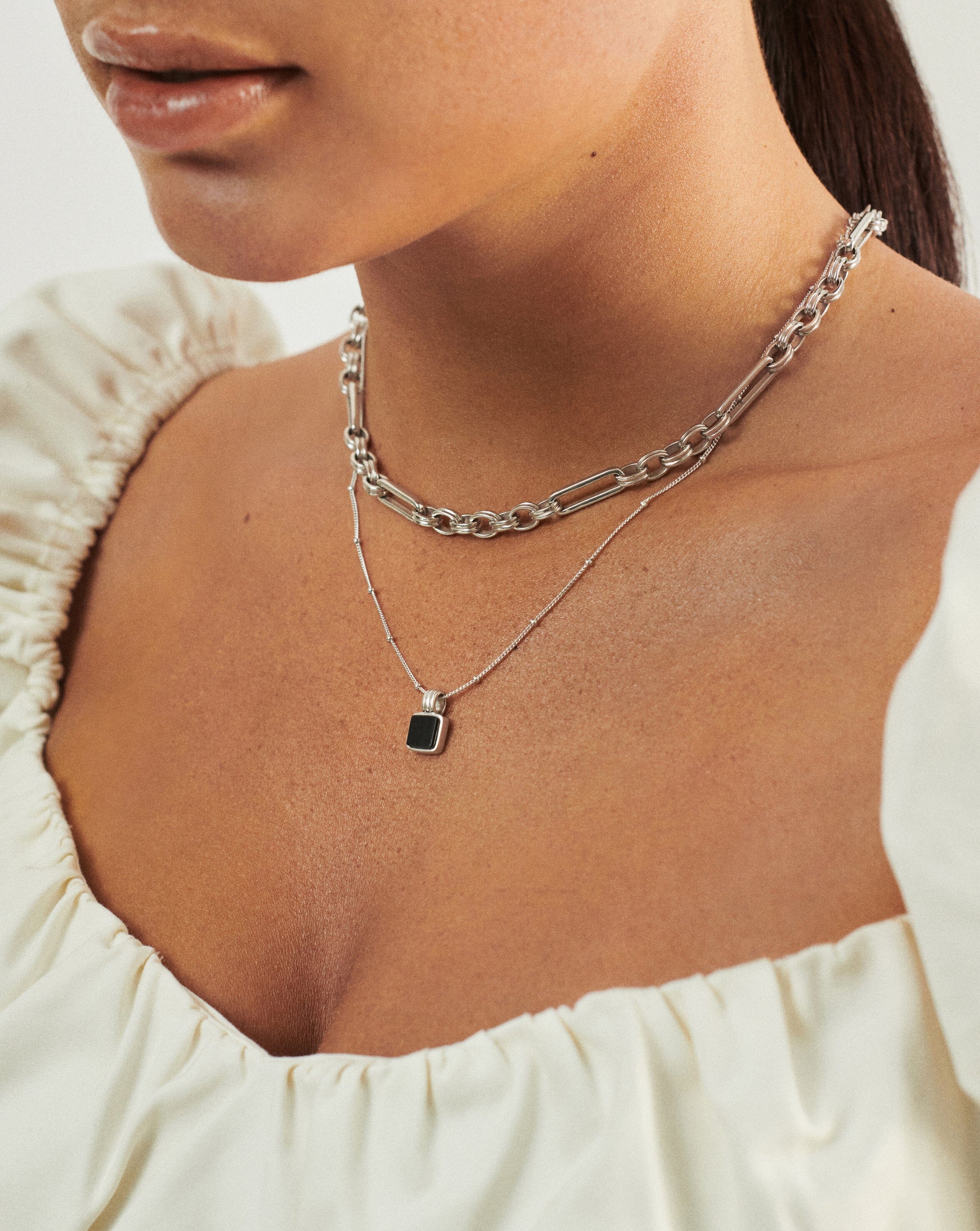 Lucy Williams Square Onyx Gemstone Necklace | Sterling Silver/Black Onyx
