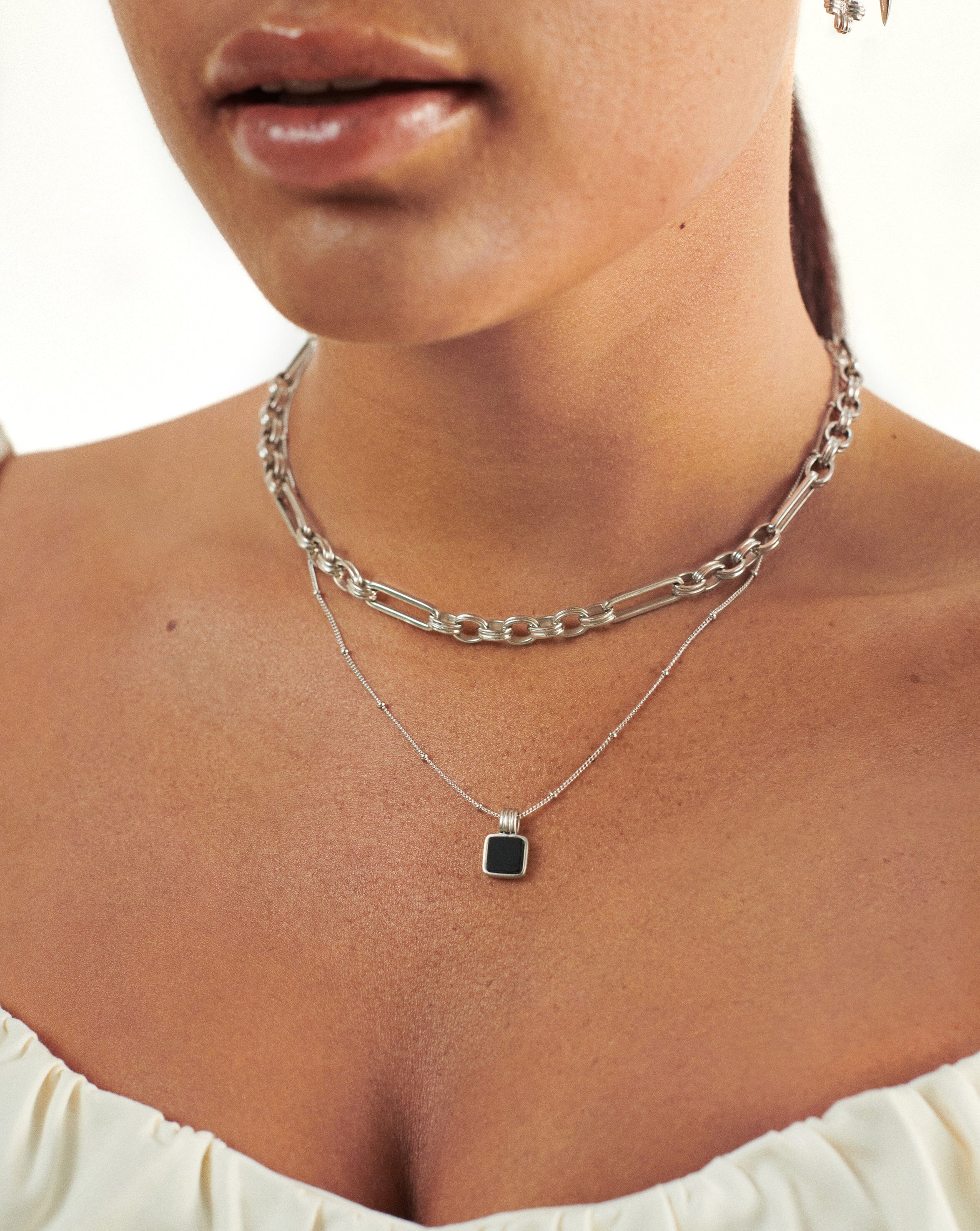 Black Onyx Layered Silver Necklace, Layered Charm Necklace For Women , –  JewelryByTm