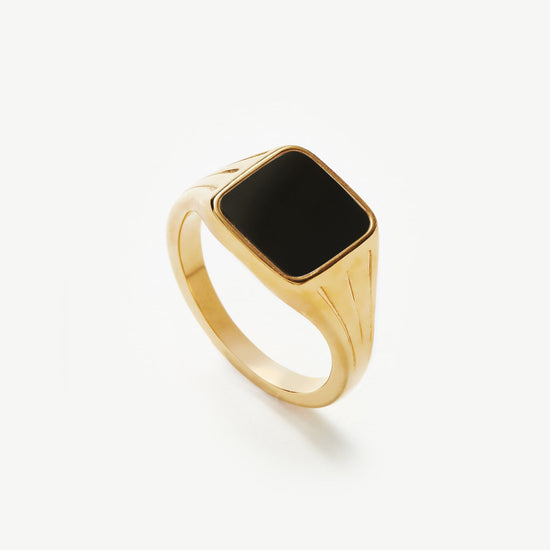 Lucy Williams Square Signet Ring | 18ct Gold Plated Vermeil/Black Spinel Rings Missoma 