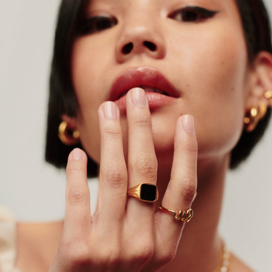 Lucy Williams Square Signet Ring | 18ct Gold Plated Vermeil/Black Spinel Rings Missoma 