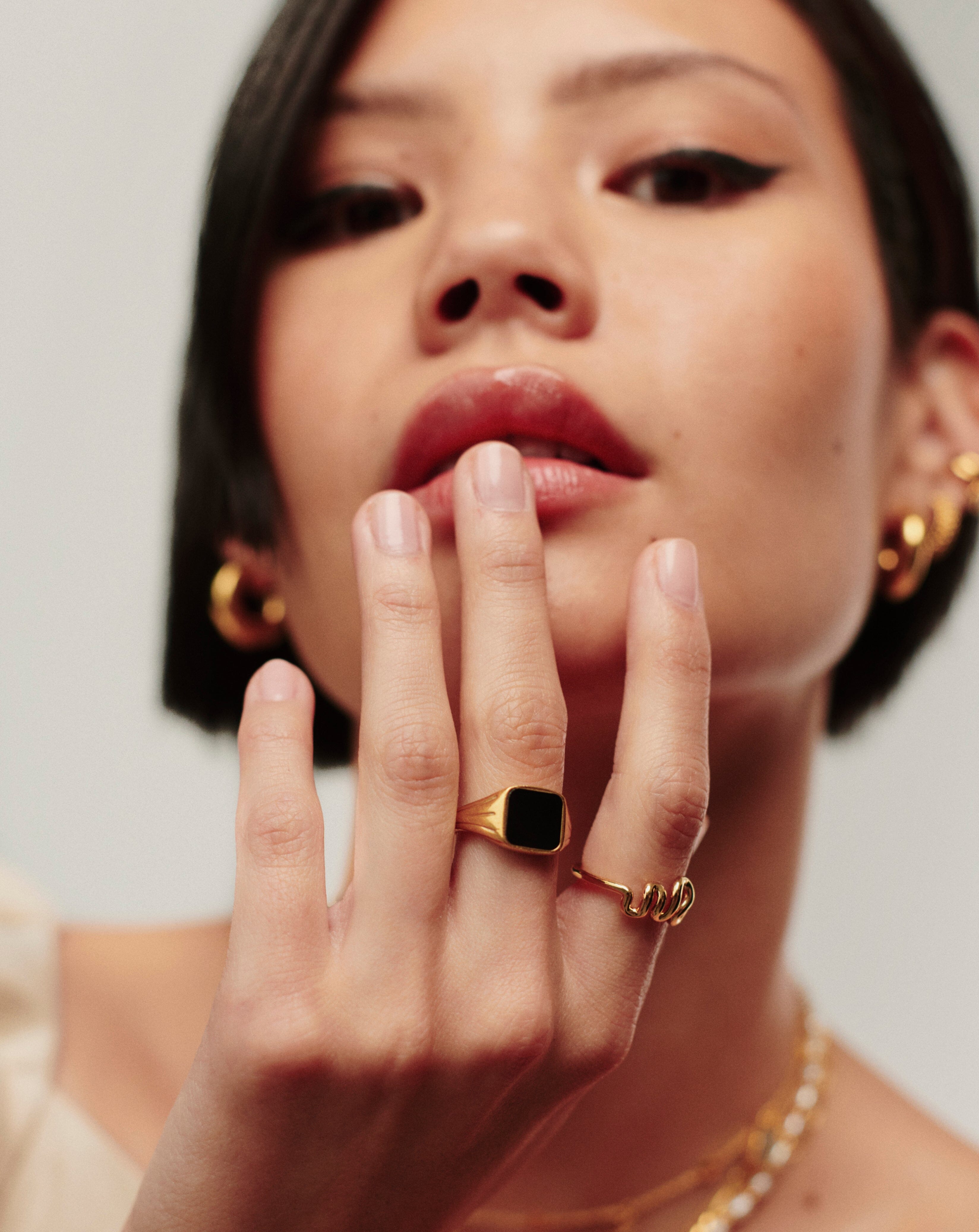Lucy Williams Square Signet Ring | 18ct Gold Plated Vermeil/Black Spinel Rings Missoma 