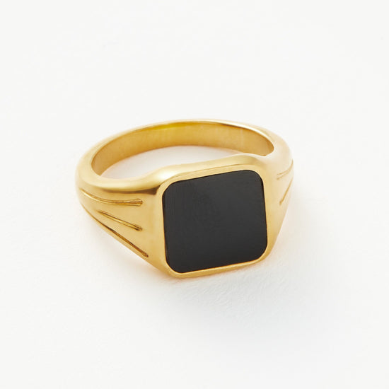 Lucy Williams Square Signet Ring | 18ct Gold Plated Vermeil/Black Spinel Rings Missoma 