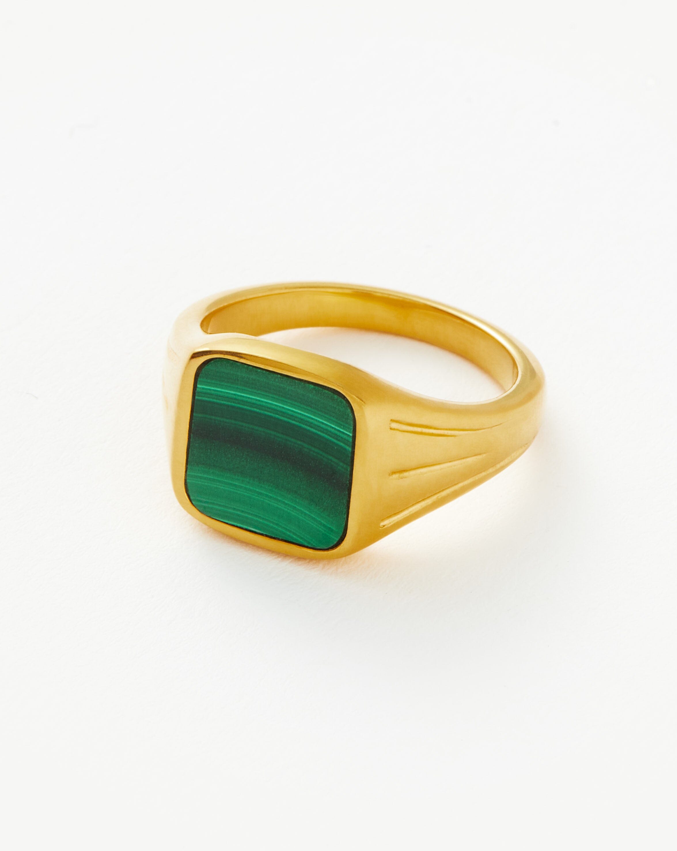 Lucy Williams Square Signet Ring | 18ct Gold Plated Vermeil/Malachite