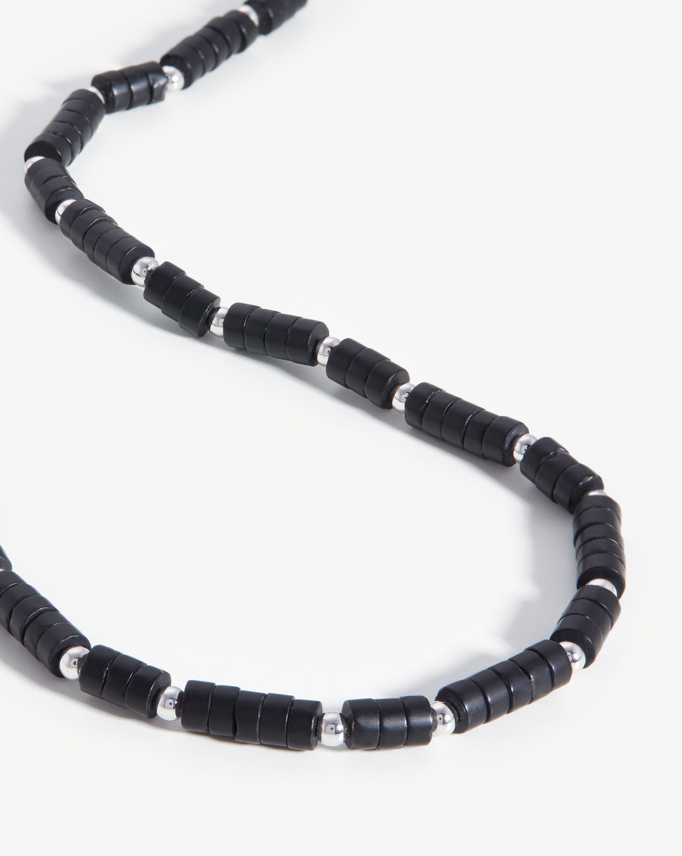 Medium Beaded Stack Necklace | Silver Plated/Black Onyx Necklaces Missoma 