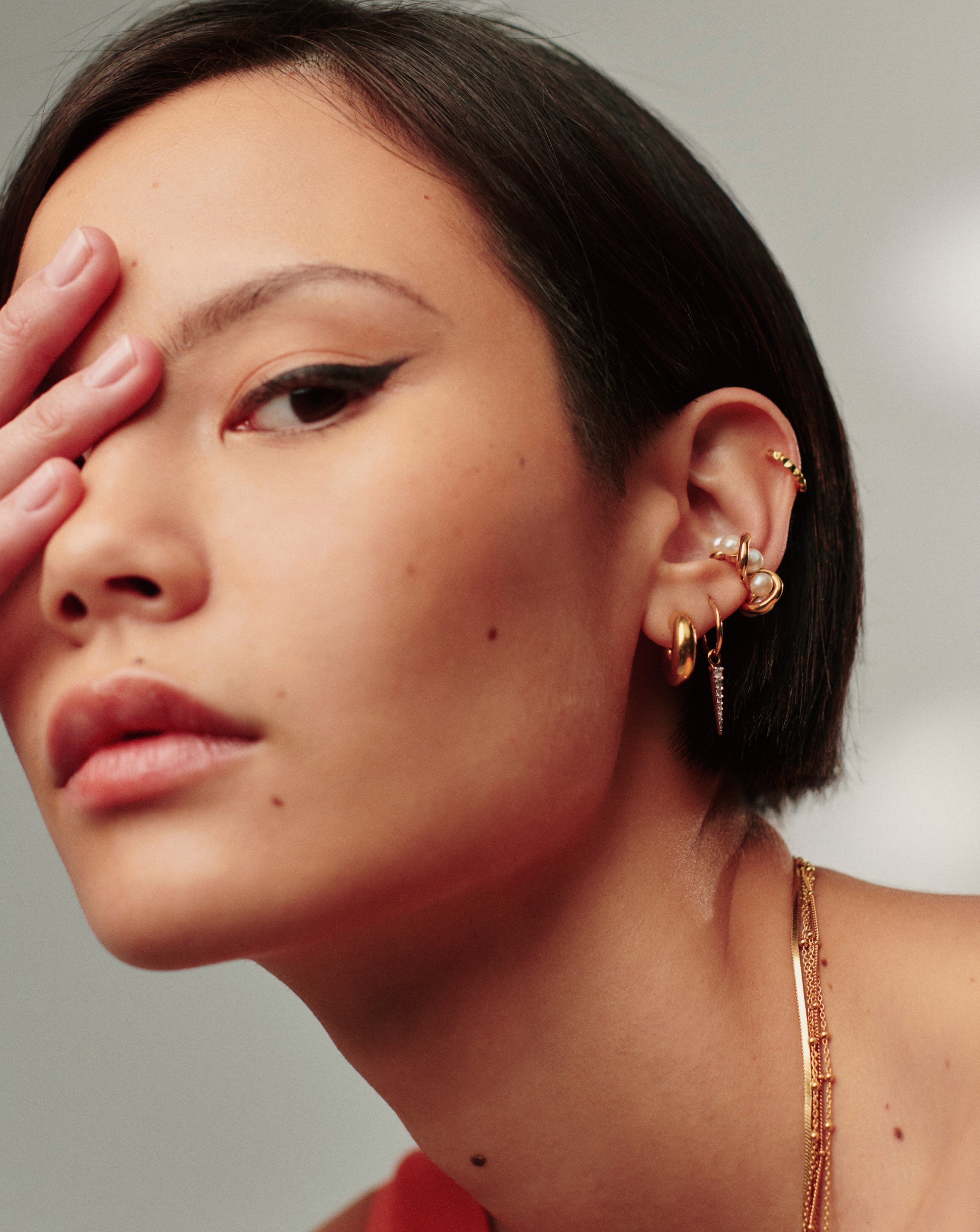 Mini Hoop Earrings & Detachable Moon Charm | Gold | Freya Rose