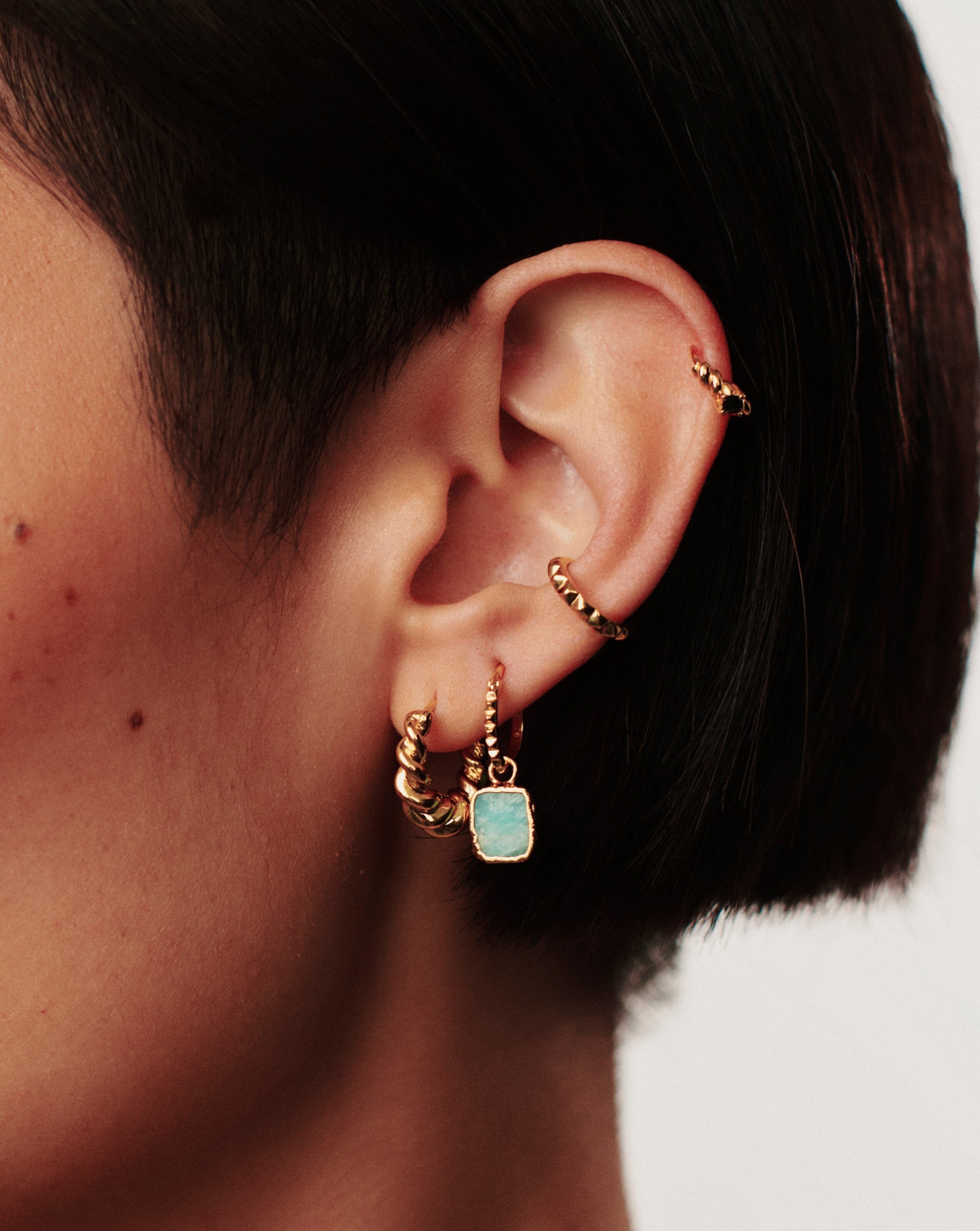 Mini Pyramid Charm Hoop Earrings | 18ct Gold Plated Vermeil/Amazonite Earrings Missoma 