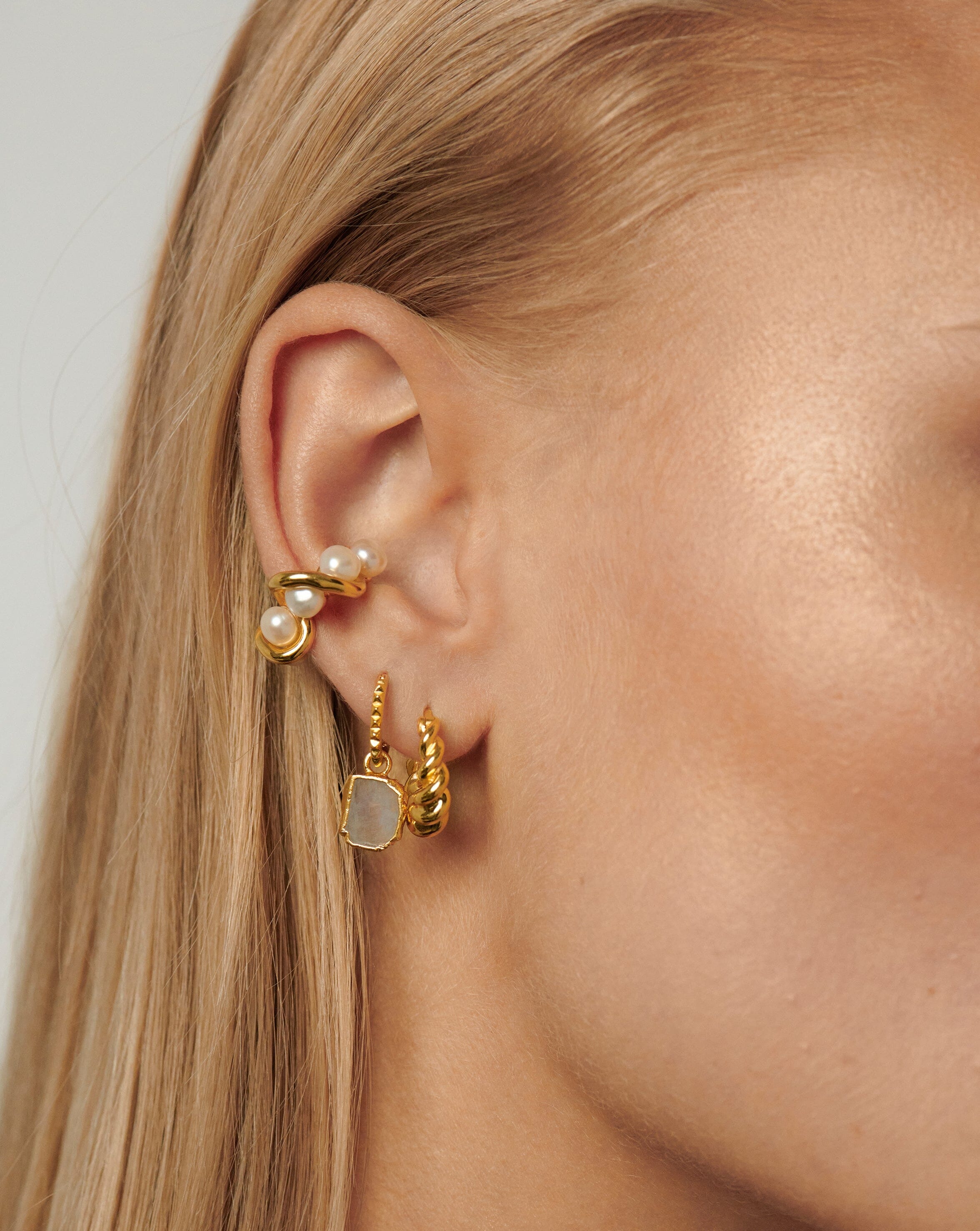 Mini Pyramid Charm Hoop Earrings | 18ct Gold Plated Vermeil/Rainbow Moonstone Earrings Missoma 