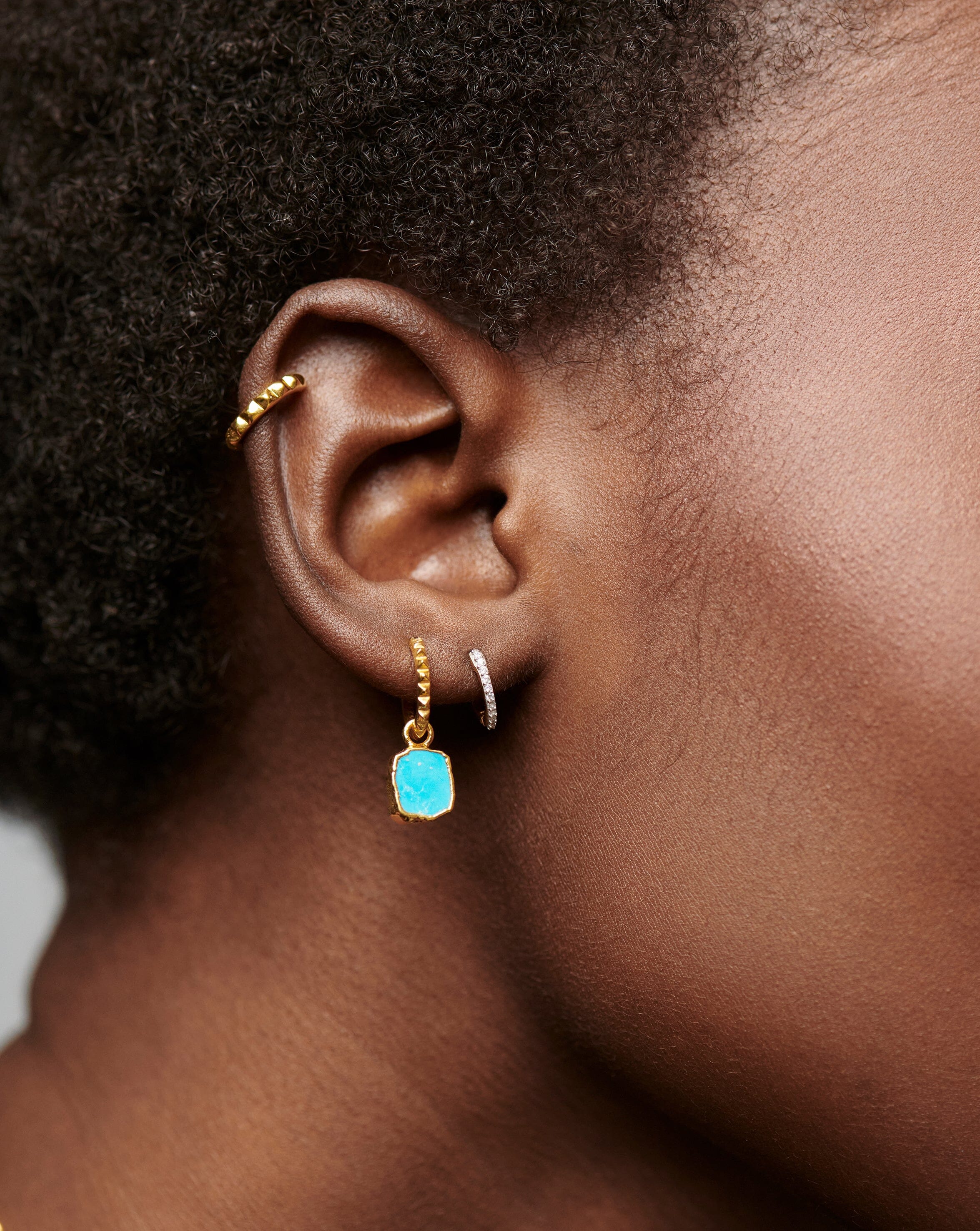Mini Pyramid Charm Hoop Earrings | 18ct Gold Plated Vermeil/Turquoise