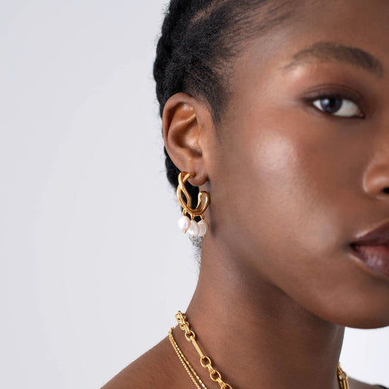 Molten Baroque Pearl Drop Hoop Earrings Earrings Missoma 