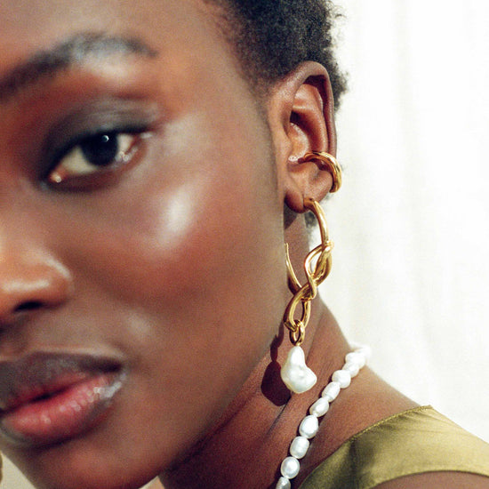 Molten Baroque Pearl Knot Drop Hoop Earrings Earrings Missoma 