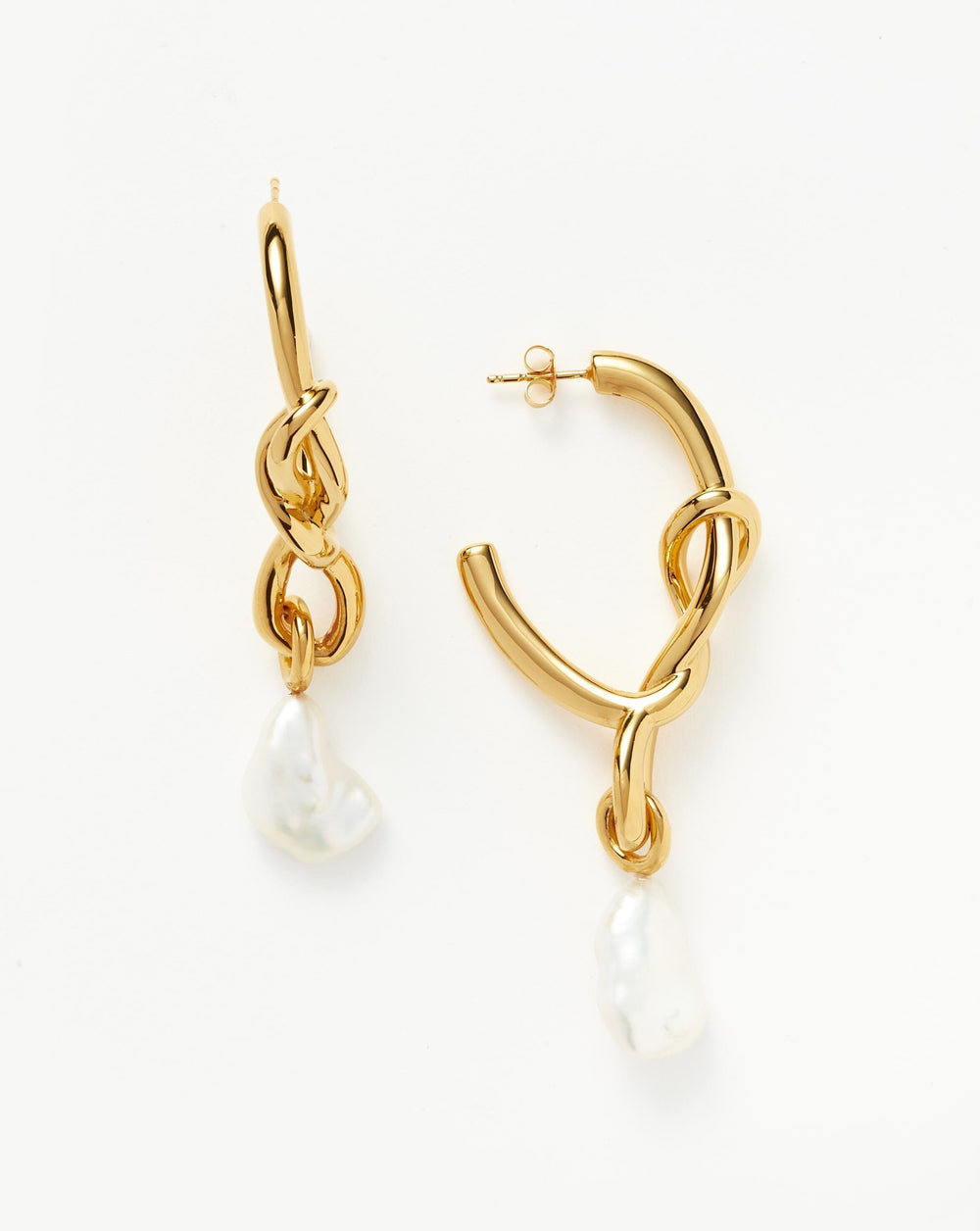 Molten Baroque Pearl Knot Drop Hoop Earrings Missoma