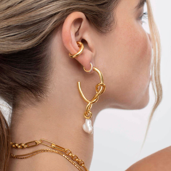 Molten Baroque Pearl Knot Drop Hoop Earrings Earrings Missoma 