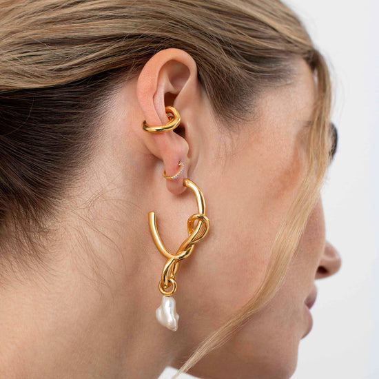 Molten Baroque Pearl Knot Drop Hoop Earrings Earrings Missoma 