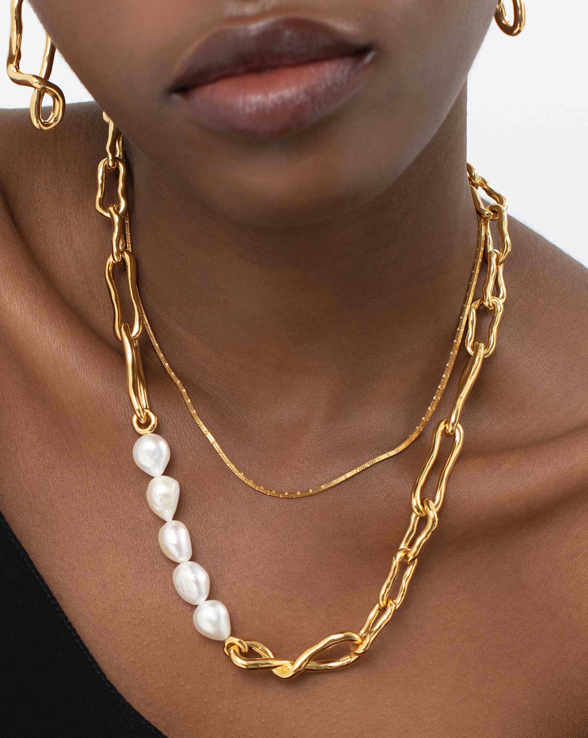 Molten Baroque Pearl Twisted Chain Necklace