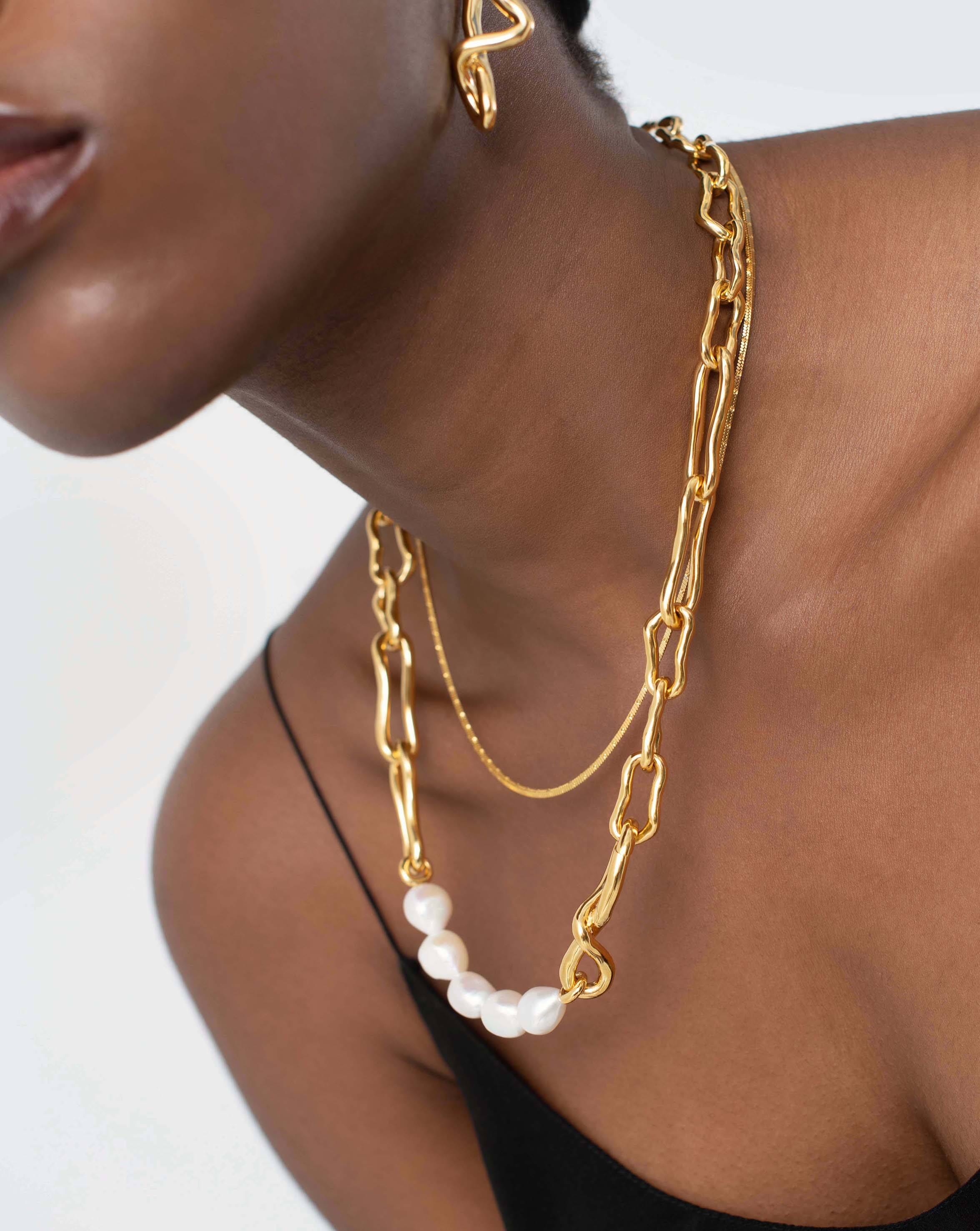 Molten Baroque Pearl Twisted Chain Necklace